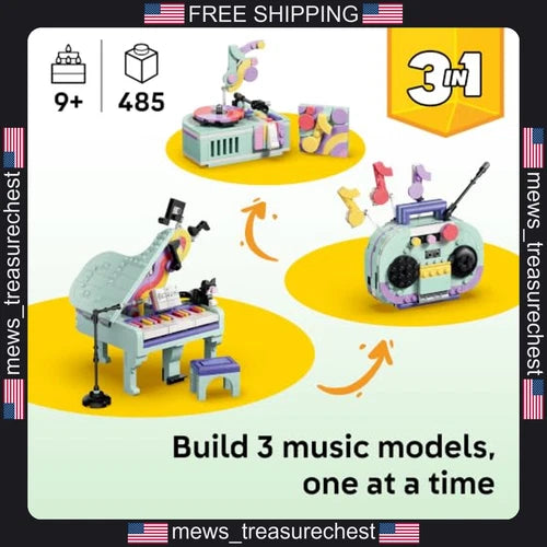 LEGO Creator 3 in 1 Music Decor Piano with Cat 485 Pieces for Kids