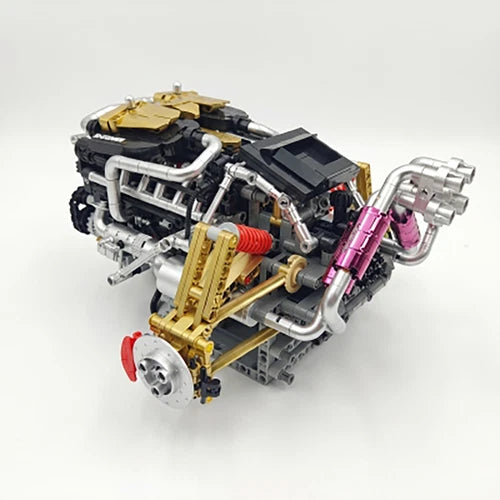 V12 DOHC Motorized Engine Building Blocks with Suspension Demo 1602 Pieces