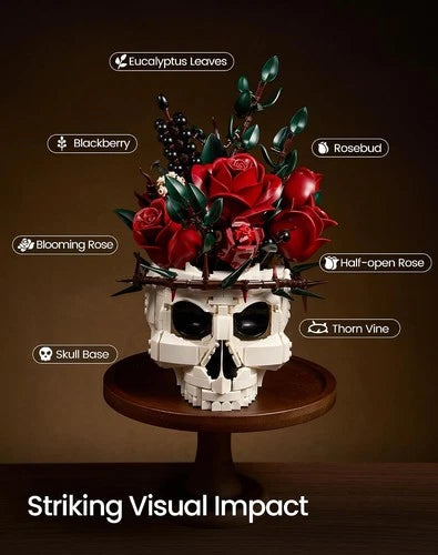 Gothic Skull Building Blocks Set Horror Botanical Brick Kit Gothic Brick