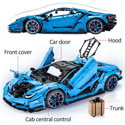 3842pcs 1/8 Blue Hypercar Building Blocks Set MOC Technic Car Model Kit C61041