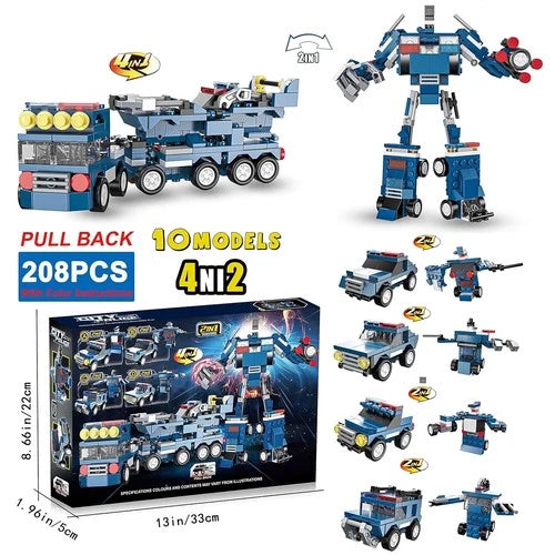 Building Blocks Car Pullback Type 10 Models 4 IN 2 Assembling Kids Puzzle Toys