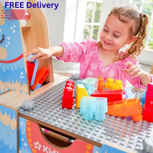 KidKraft Llama Pinata Wooden Building Bricks Table with 50 Blocks Play Activity