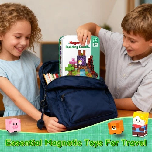 Magnetic Blocks Travel Magnetic Building Blocks Cubes - 200 PCS Tin Box Magne...