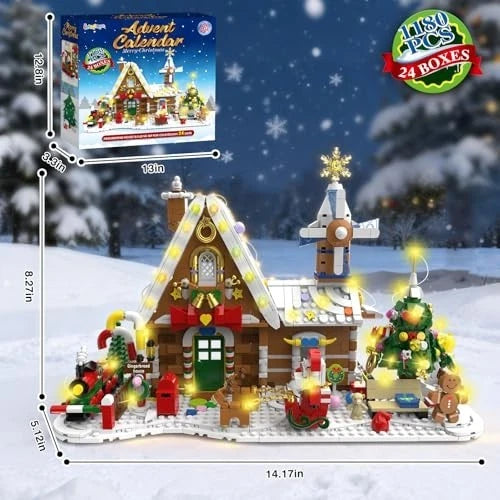 Gingerbread House Building Block Set with Lights - 2026 Advent Calendar Fun