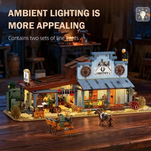 MOC Vintage Western Blacksmith Shop building blocks Medieval Street View toy