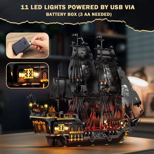 Pirate Ship Building Toys with Lights, Pearl Pirate Ship Model Boat Kit 40002