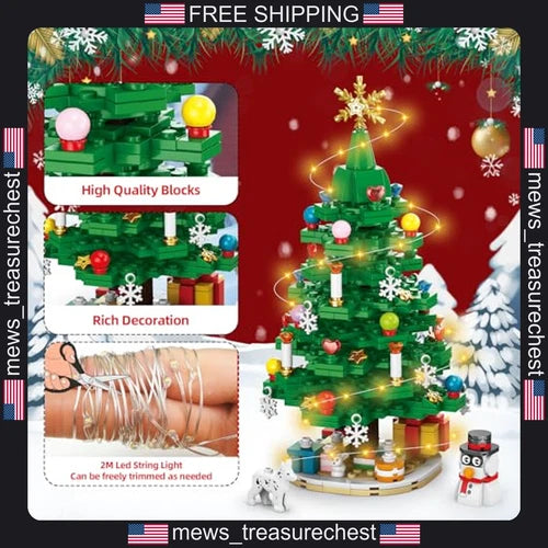 Christmas Tree Building Blocks Set with LED Lights, 24-Day Advent Calendar