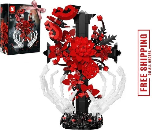 Gothic Skull Flowers Building Set, Horror Decor with Cross, 901PCS Gift for Teen