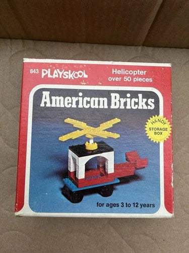 RARE!! Playskool American Bricks 843 Helicopter Vintage Blocks Set New In Box