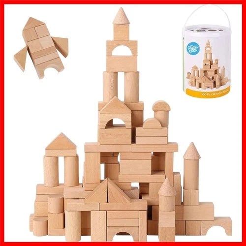 Pidoko 100 Pcs Wooden Building Blocks - Educational and Safe for Toddlers