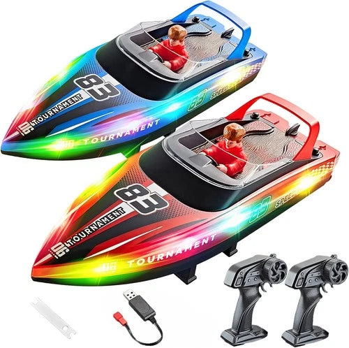 BEZGAR HJ821 2 Packs 10 Inch 15 KPH Fast RC Boats for Kids 10 inches, Red&blue