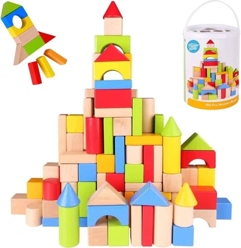 Building Blocks for Toddlers 1-3, 100 Pcs Wooden Blocks