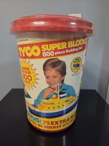 Vintage TYCO Super Blocks 875 Pc Building Set Works With LEGO NEW SEALED Bucket