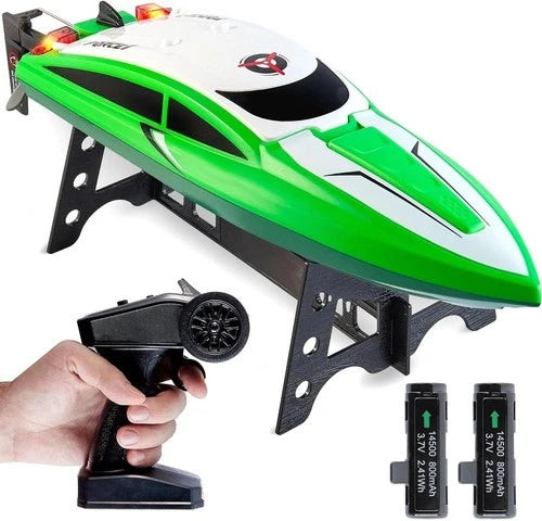 High-Speed Velocity Green RC Boat with Rechargeable Batteries - Pool & Lake Fun