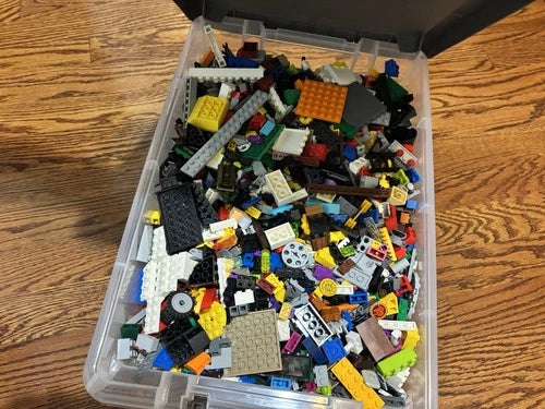 2 MEOW Bulk Lot Mixed Pieces Multicolor Plastic Bricks in Storage Box.