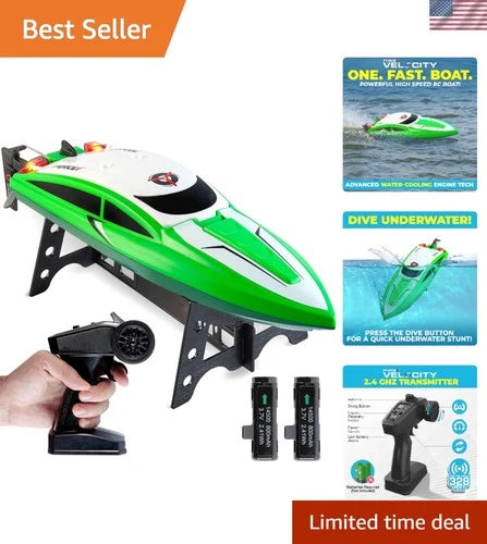 Velocity Green RC Speed Boat - Fast Mini Toy with Underwater Driving Feature
