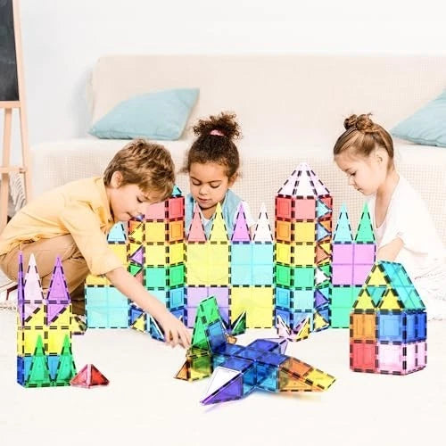 100PC Magnetic Building Tiles Set, Clear 3D Blocks for Kids 3+, STEM Educational