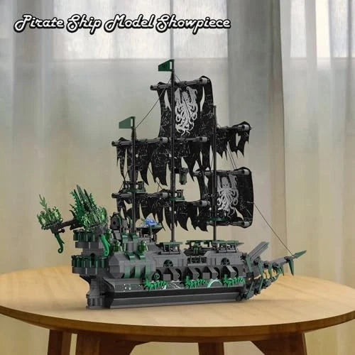 Flying Dutchman Pirate Ship Building Set for Adults - LED Lights, Detailed Model