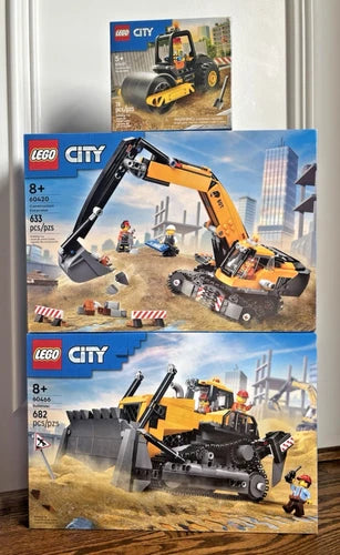 MEOW 60420 Construction Excavator 60466 Bulldozer 60401 Steamroller City Set Lot
