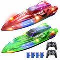 DEERC 2 Pack 13 inch Remote Control Boat for Kids, 4 Batteries, LED Lights \| 2.4