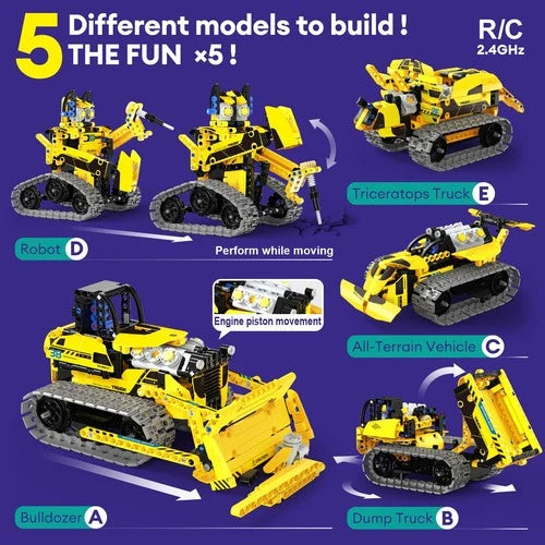 LECPOP 5-in-1 Bulldozer Robot Toy Building Set for Boys 8-12