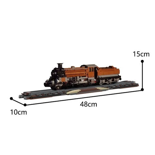 Enigmatic Steam Locomotive with Railroad Track Rails 1155PCS MOC Model