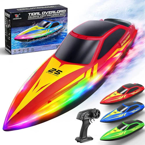 10-Inch RC Boat, 7-Mode Colorful LED Lights, 15KM/H for Pool & Lake