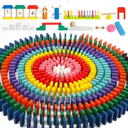 1000 PCS Dominoes Set for Kids with Extra 11 Blocks, Wooden Building Blocks 10 C