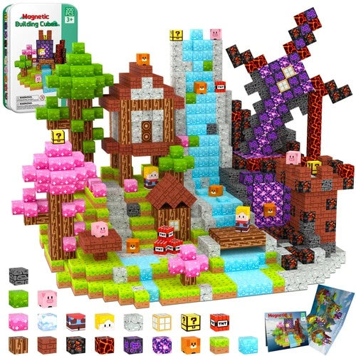 Magnetic Blocks Travel Magnetic Building Blocks Cubes - 200 PCS Tin Box Magne...