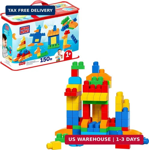 MEGA BLOKS First Builders Deluxe Building Bag Toddler Block Toys Set, Red