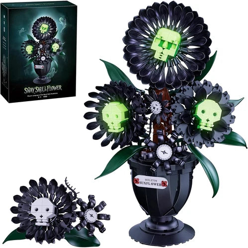 Gothic Skull Sunflower Building Kit, Glow in Dark Halloween Decor Gift