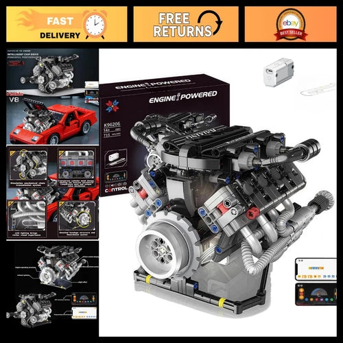 V8 Engine Building Kit with Motor & APP Controls - 715+ Pieces for Custom Builds