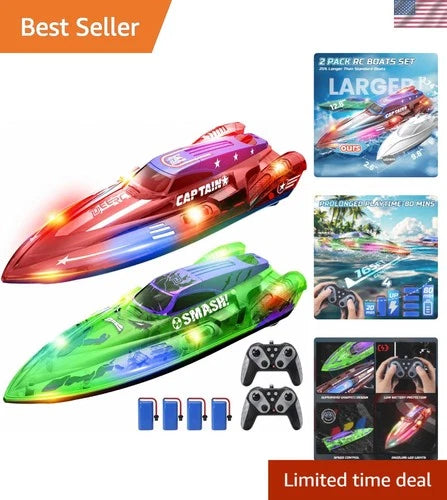 Exciting 2-Pack 13-Inch RC Boats for Kids with Rechargeable Batteries & Lights