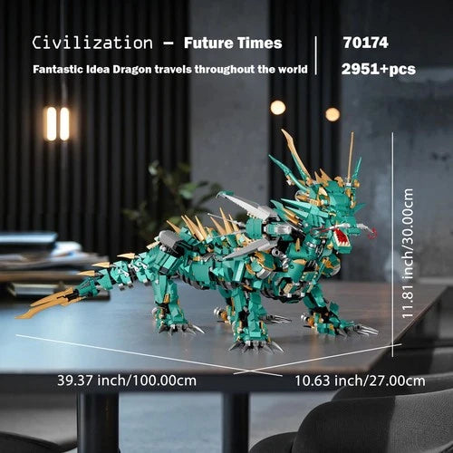 Dragon Toy Building Set for Adults 70174, Creative Green Mechanical Dragon An...
