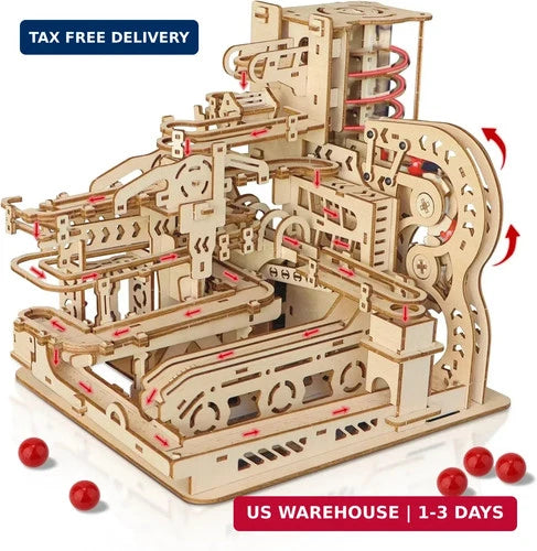 3D Wooden Puzzles Marble Run Model Building Kit, 372PCS DIY City Mechanical Trac