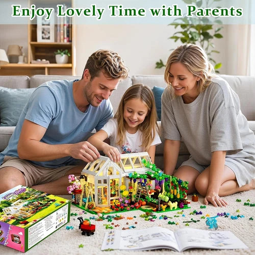 Flower House Building Set with LED Light, Botanical Greenhouse Garden Building