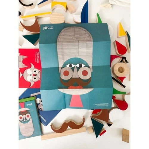 Miller Goodman PlayShapes 74 Piece Wooden Building Blocks Set with Storage Bag