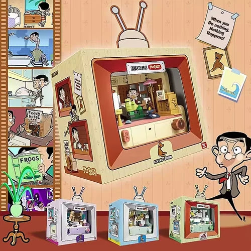 4 IN 1 Mr.Bean House Building Blocks Creative Anime Apartment Model Bricks