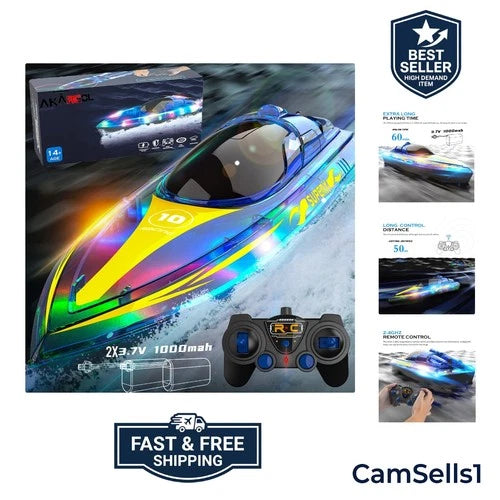 RC Boat with LED - Remote Control Boat for Pools and Lakes 2.4 GHZ RC Boats w...