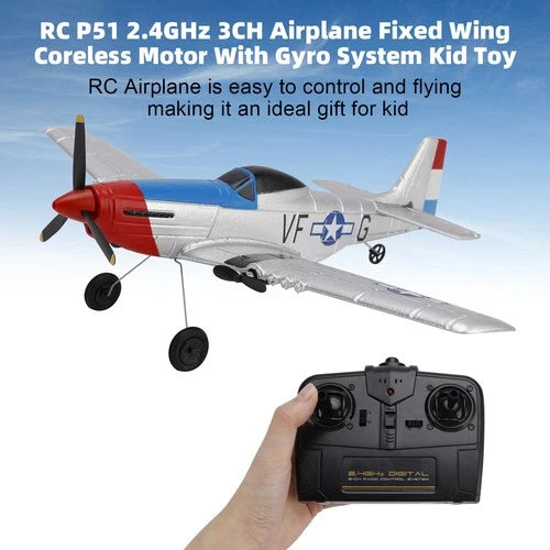 RC P51 2.4GHz 3CH Airplane Fixed Wing Coreless Motor W/ Gyro System Kid Toy