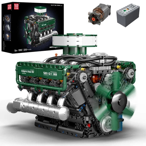 Mould King 10182 V8 Engine Double Turbo Eight Cylinder Green Building Block Toy