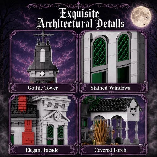 Gothic Victorian Manor Haunted House Building Set Blocks, Vintage Villa Archi...