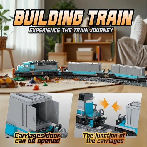 Train Building Block Set, Freight Cargo Internal Combustion Locomotive Model Bui