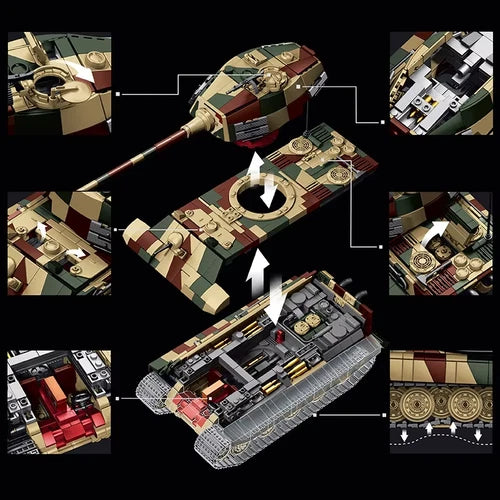 New WW2 Tiger II Heavy Tank 1:28 1780Pcs Military Building Blocks Model Set