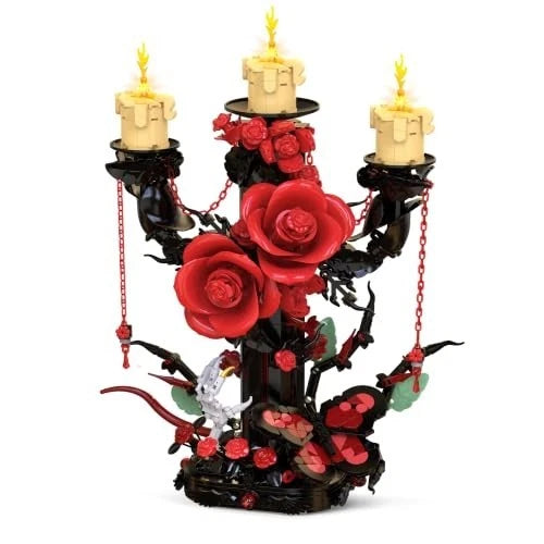 Gothic Rose Candelabra Building Blocks Set 917 Pieces Skeleton Hand Decor