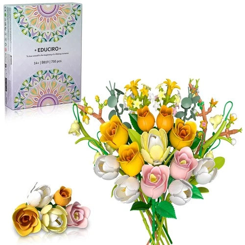 Tulip Rose Flowers Bouquet Building Set Valentines Gifts Compatible with Leg...