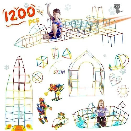 STEM Building Toys 1200Pcs, Interlocking Plastic Straws, Educational Kit for Kid
