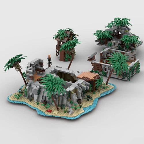 MOC: Secret Base on an Island with Detailed Interior 2381 Bricks Gift DIY