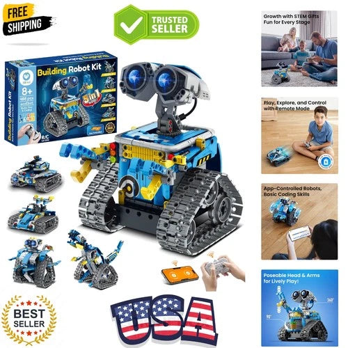 Robot Building Kit with Remote Control STEM Gifts for Boys Ages 8-12, Coding ...