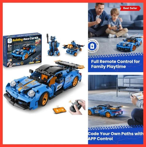 STEM Car Robot Building Kit 473 Pieces Remote Control Rechargeable App Coding